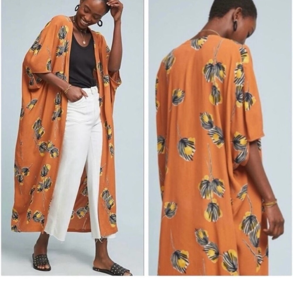 Floral Orange Kimono Cover-Up
